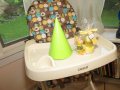 High chair with party hat
