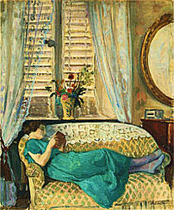 Woman reading on Sofa by Labasque