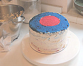 red, white, and blue cake