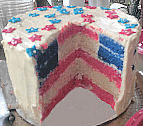 red, white, and blue cake