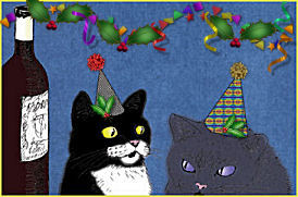Christmas cats with bottle