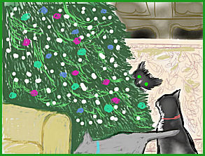 cats with Christmas tree