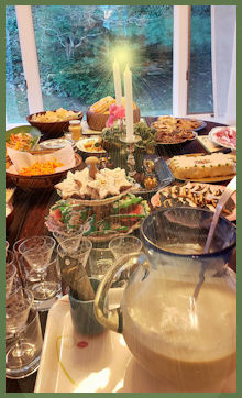 table with jug of egg nog