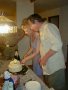 The cake is sliced