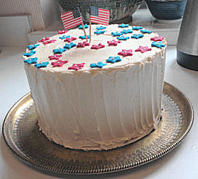 red, white, and blue cake
